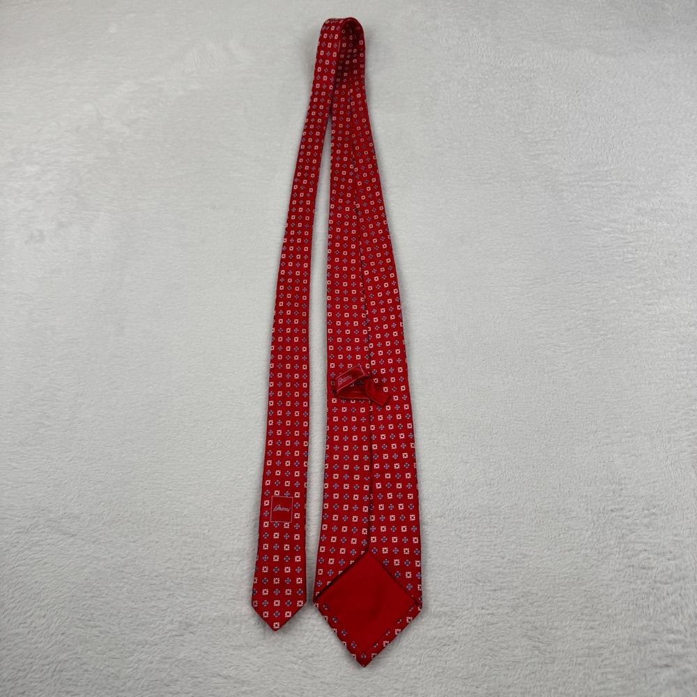 Brioni Silk Tie Mens OS Red Geometric Medallion Handmade Italy dis.1F158 - Picture 2 of 10